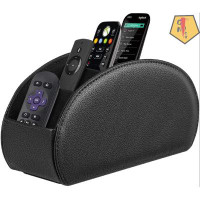 GN109 Remote Control Holder, Vegan Leather TV Remote Caddy Desktop Organizer 5 Compartments Fits TV Remotes, Media Contr