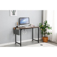 17 Stories Study Computer Desk Home Office Writing Small Desk, Modern Simple Style PC Table, Black Metal Frame