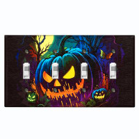 WorldAcc Metal Light Switch Plate Outlet Cover (Halloween Night Spooky Pumpkin - Quadruple Toggle)