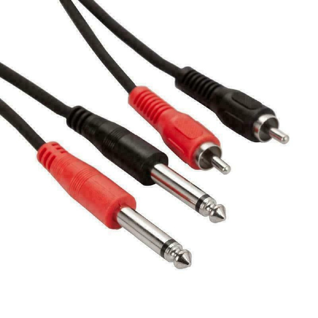 6 ft. Dual 6.35mm TS to 2-RCA Cable, 6.35mm Dual 1/4 inch TS Mono Male to 2 RCA Male TSR RCA Audio Convertor Adapter Cab in Performance & DJ Equipment in West Island