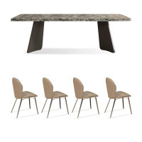 Fit and Touch 4 - Person Grey Rock Beam+Solid Wood Multi-layer Board Dining Table Set