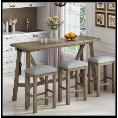 Gracie Oaks Multipurpose Home Kitchen Dining Bar Table Set with 3 Upholstered Stools