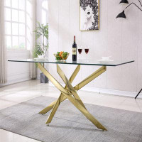 Brayden Studio Clear Glass Rectangular Dining Table, Coffee Table With Stainless Steel Legs For Kitchen Dining Room Livi