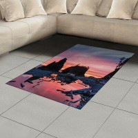 East Urban Home Ambesonne National Parks Area Rug, Sunrise In Slow Moving Stream Pinky Soft Coloured Misty Skyline Mysti