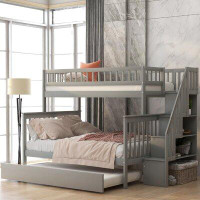 Harriet Bee Aniyia Twin Over Full Solid Wood Standard Bunk Bed with Trundle by Harriet Bee