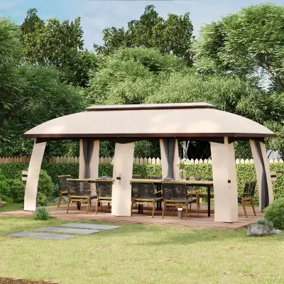 This 10' x 20' gazebo provides durable, fade-resistant shade with adjustable privacy nettings to blo...