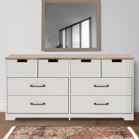 Latitude Run® Ethos 59 Inch Dresser, Crisp White Wood, 6 Drawers, Antique Nickel Handles