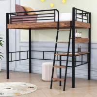 Mason & Marbles Andrina Kids Metal Loft Bed with Built-in Desk, Shelf and Guardrails