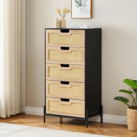 Bay Isle Home™ 5 Drawer Dresser Rattan Dresser For Bedroom