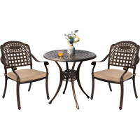 Wildon Home® 3 Piece Patio Bistro Set Outdoor Cast Aluminum Patio Dining Set 2 Chairs and 1 Umbrella Table