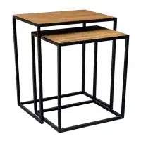 Everly Quinn Set Of 2 Rectangular Black Powder Coated Frame And Lion Faux Leather Top Nesting End Tables