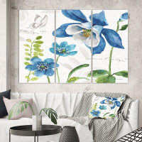East Urban Home Cabin & Lodge 'Blue Columbine Flowers with Butterfly' Painting Multi-Piece Image on Canvas