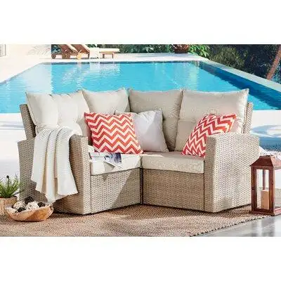 Highland Dunes Pangkal Pinang 56" Wide All-Weather Wicker Outdoor L-Shaped Sectional Sofa with Cushions