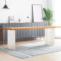PULOSK 62.99" Burlywood Solid Wood + Acrylic Rectangular Dining Table