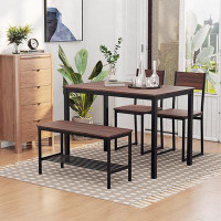 17 Stories Industrial 4 Piece Dining Room Table Set With Bench Wooden Kitchen Table And Chairs W/ Storage Rack For Kitch