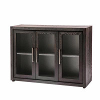 Gracie Oaks Wood Storage Cabinet With Three Tempered Glass Doors And Adjustable Shelf