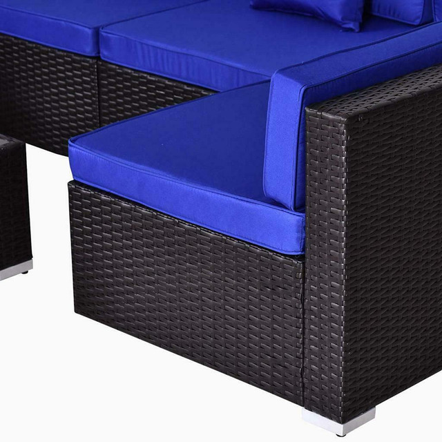 7 pcs Rattan Furniture Set w/ Side Table Lounge Sofa Cushion Blue / sectional backyard patio furniture in Patio & Garden Furniture in Toronto (GTA) - Image 4