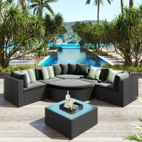 Hokku Designs Alizeh 94.1'' Wide Outdoor Curved Patio Sectional with Cushions