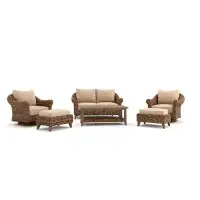 Winston Cayman Loveseat, Swivel Glider Lounge Chair, Ottoman, and Coffee Table 6 Piece Rattan Seating Group with Sunbrel