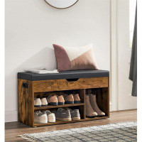 17 Stories Storage Bench With Cushion, Shoe Bench With Padded Seat, Rustic Brown And Black