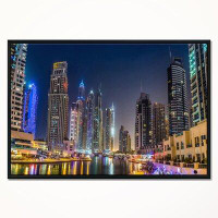 Made in Canada - East Urban Home 'Dubai Downtown in Summer Night' Framed Photographic Print on Wrapped Canvas