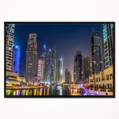 Made in Canada - East Urban Home 'Dubai Downtown in Summer Night' Framed Photographic Print on Wrapped Canvas in Arts & Collectibles