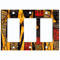 WorldAcc Metal Light Switch Plate Outlet Cover (Native African Culture Orange - Triple Rocker)