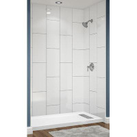 Avora Bath Right Drain 12x24 Vertical White Acrylic Alcove Shower System with Black Grout LInes 60"W x 36"D