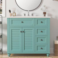 Charlton Home 30'' Free Standing Single Bathroom Vanity with Resin Top in , Green