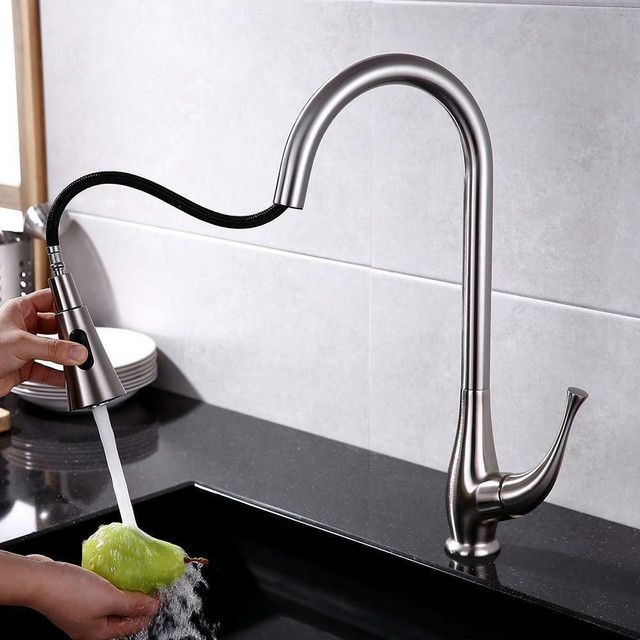 Touch, Pull Out Single Hole Faucet in Brushed Nickel - Dual Function in Plumbing, Sinks, Toilets & Showers - Image 4