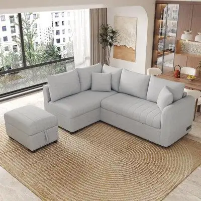 Latitude Run® 82.6" L-Shaped Sectional Pull Out Modern Sofa Bed Sleeper Modern Sofa With Two USB Ports, Two Power Socket