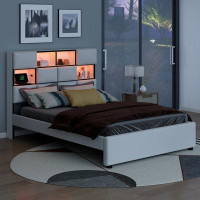 Ivy Bronx Queen Size Upholstered Platform Bed with LED