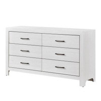 Latitude Run® Eby 59 Inch Wide Dresser, 6 Drawers With Black Nickel Handles, White Finish