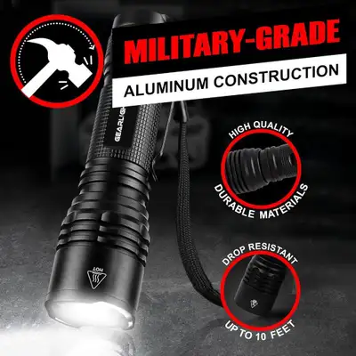 MIlTARY-GRADE GEARLIGHT LED TACTICAL FLASHLIGHT - TWIN PACK A BLAZE OF LIGHT IN YOUR HAND! TOUGH ALU...