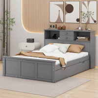 Red Barrel Studio Full Size Wood Pltaform Bed With Trundle, Drawers, Shelves And USB Ports