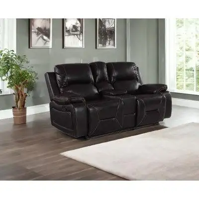 Sed98 This 77-inch grey faux leather manual reclining love seat with storage is made from sturdy and...