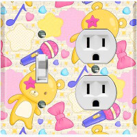 WorldAcc Metal Light Switch Plate Outlet Cover (Teddy Bears Music Karaoke Hearts Colourful - (L) Single Toggle / (R) Sin