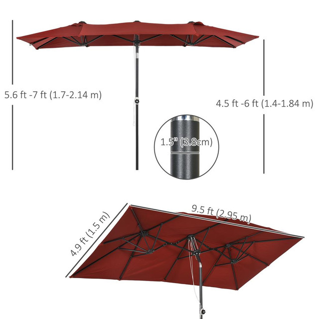 Double-sided Patio Umbrella 116.1" L x 59.1" W x 84.3" H Wine Red in Patio & Garden Furniture - Image 3