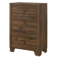 Millwood Pines Shannon 45 Inch Tall Dresser Chest, Wood, Metal Handles, 4 Drawers, Brown