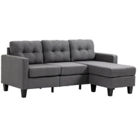 L-SHAPED SOFA, CHAISE LOUNGE, FURNITURE, 3 SEATER COUCH WITH SWITCHABLE OTTOMAN, CORNER SOFA WITH THICK PADDED CUSHION F