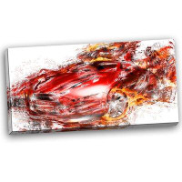 Design Art Flaming Red Sports Car Painting Print on Wrapped Canvas