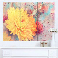 Made in Canada - Design Art 'Aster Flower with Watercolor Splashes' Graphic Art Print Multi-Piece Image on Canvas