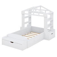 Latitude Run® Twin Size House Bed With Bench, Socket And Shelves