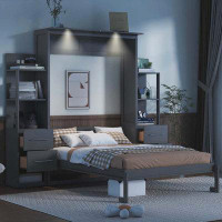 Latitude Run® Murphy Bed Wall Bed with Shelves, Drawers and LED Lights