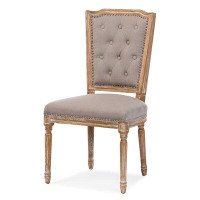 Laurel Foundry Modern Farmhouse Ornellas Tufted Linen Upholstered Queen Anne Back Side Chair in Natural oak