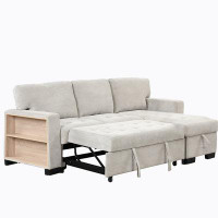 Latitude Run® Chaise Lounge Sectional with Storage Rack Pull-out Bed Drop Down Table and USB Charger