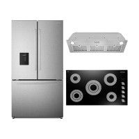 Cosmo 3 Piece Kitchen Package With 36" Electric Cooktop 36" Insert Range Hood & French Door Refrigerator