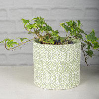 Bungalow Rose White And Green Patterned Planter