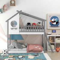 Viv + Rae Dimarco Twin Over Twin Standard Bunk Bed Wood Bed With Roof