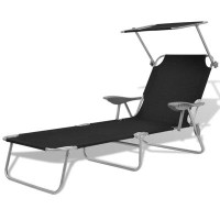 Ebern Designs Patio Lounge Chair Folding Sunlounger Outdoor Sunbed with Canopy Steel